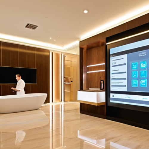 Home 13 **Prompt 1: Future Hotel Industry & Innovation**
"A sleek, futuristic hotel lobby bathed in warm, inviting light. A diverse guest interacts seamlessly with an advanced AI concierge display, showing personalized service options. In the background, smart room interfaces and sustainable design elements are visible, symbolizing hyper-personalization, technology integration, and eco-friendly practices in the modern hospitality industry."