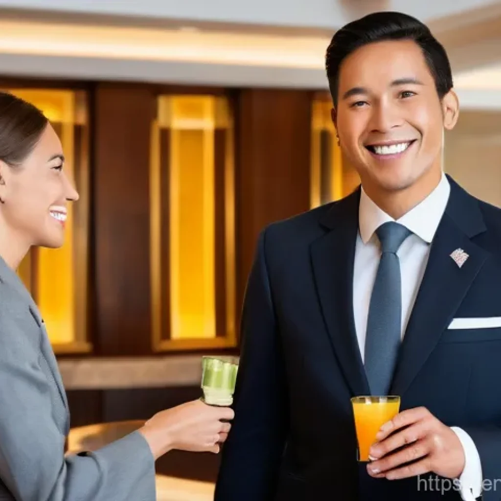 호텔관리사 실무 사례 분석 - **"Hyper-Personalized Welcome"**: A realistic, cinematic photo of a gracefully aged female hotel gue...
