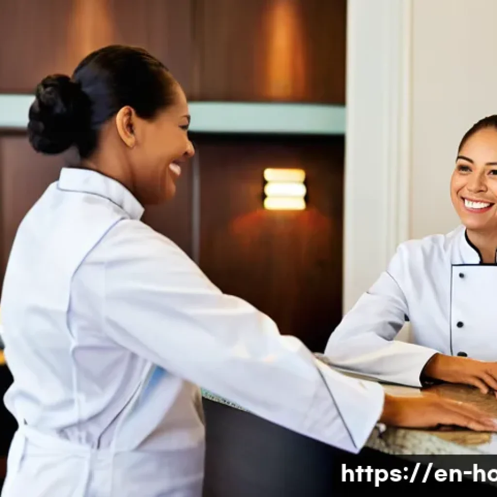 호텔 인사 관리와 노동법 이해 - **Prompt:** A diverse team of hotel staff members, including a front desk manager, a chef, and a hou...