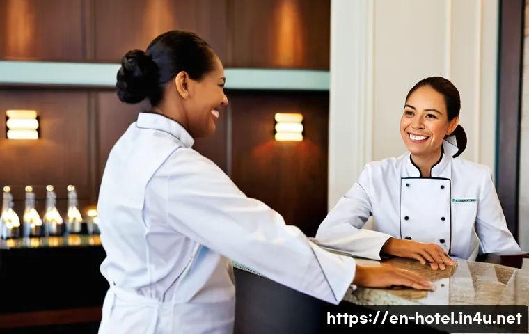호텔 인사 관리와 노동법 이해 - **Prompt:** A diverse team of hotel staff members, including a front desk manager, a chef, and a hou...