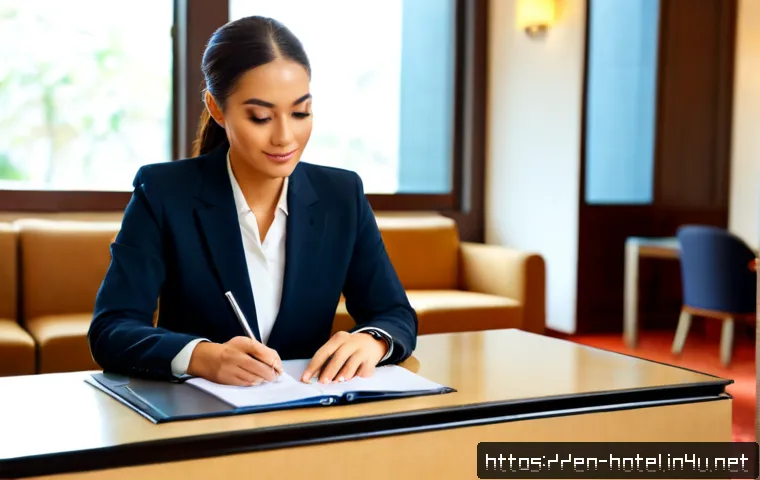호텔관리사 시험 면제 조건 - Photorealistic hotel management certification eligibility concept, confident mid-career hospitality ...